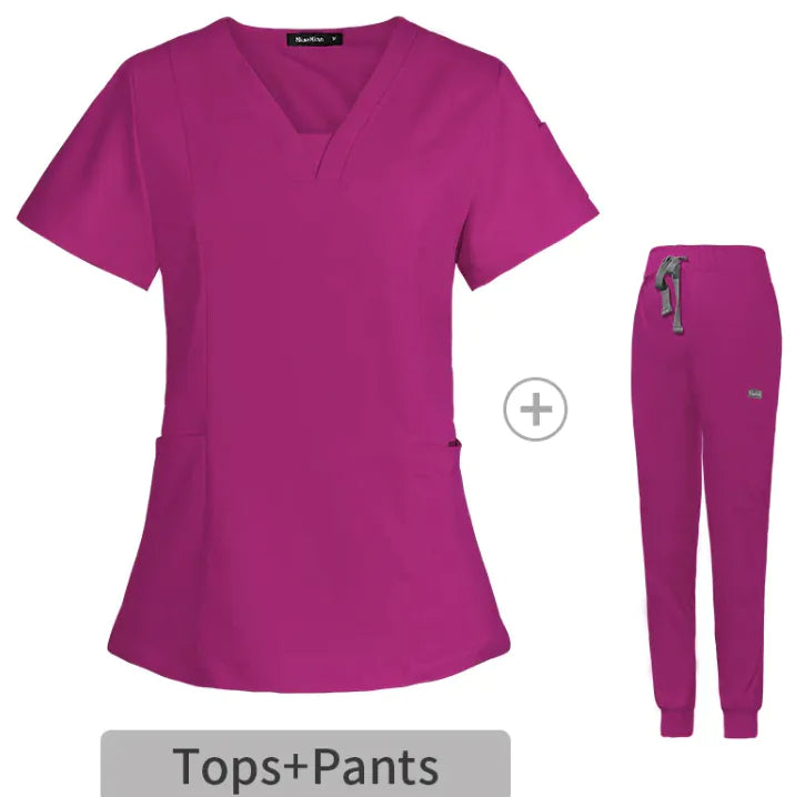 Blouse chirurgicale fendue à col en V pour femme, manches courtes, pour infirmière