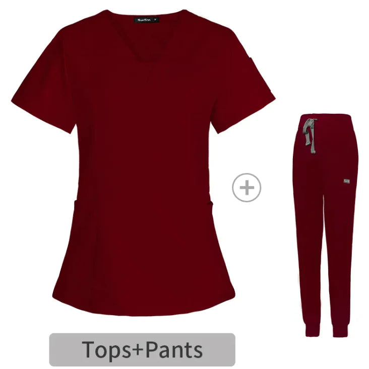 Blouse chirurgicale fendue à col en V pour femme, manches courtes, pour infirmière
