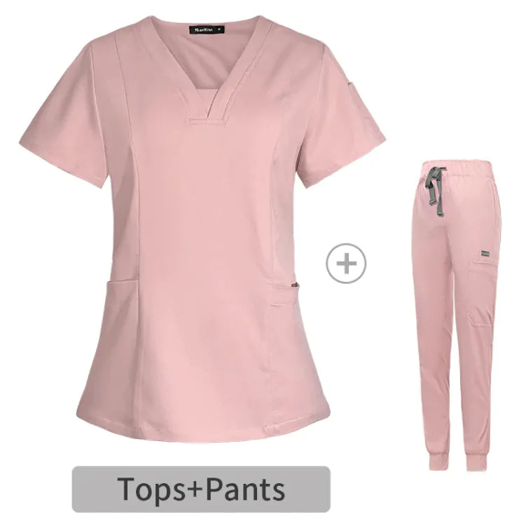 Blouse chirurgicale fendue à col en V pour femme, manches courtes, pour infirmière