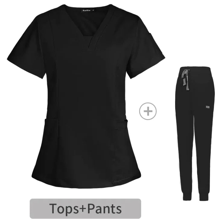 Blouse chirurgicale fendue à col en V pour femme, manches courtes, pour infirmière