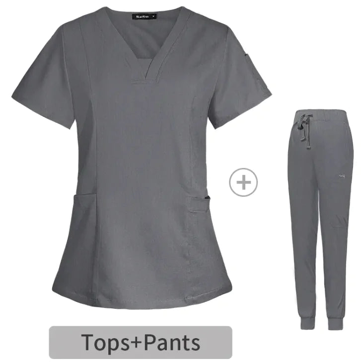 Blouse chirurgicale fendue à col en V pour femme, manches courtes, pour infirmière