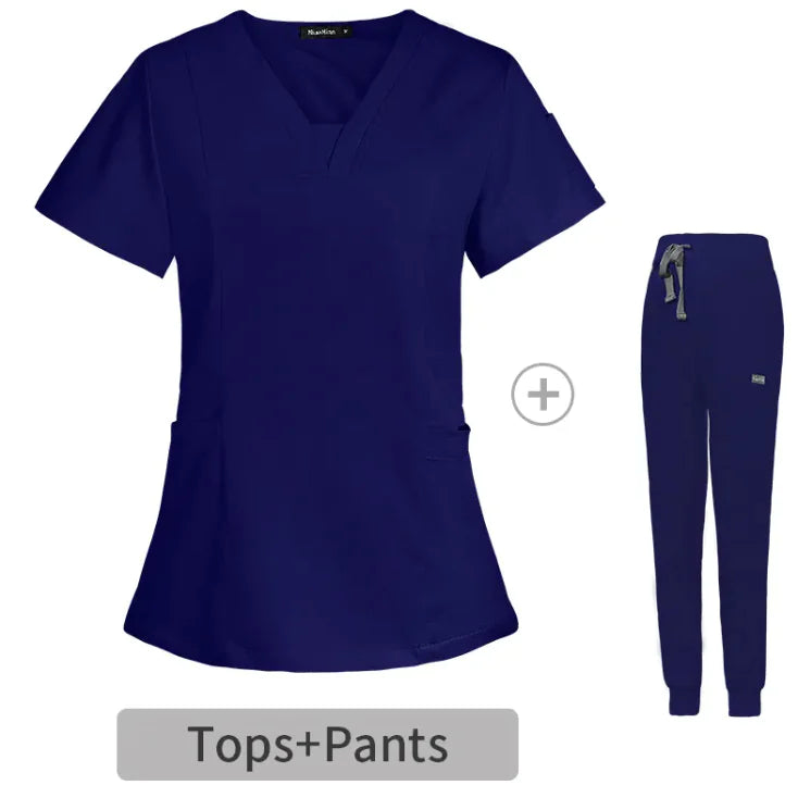 Blouse chirurgicale fendue à col en V pour femme, manches courtes, pour infirmière